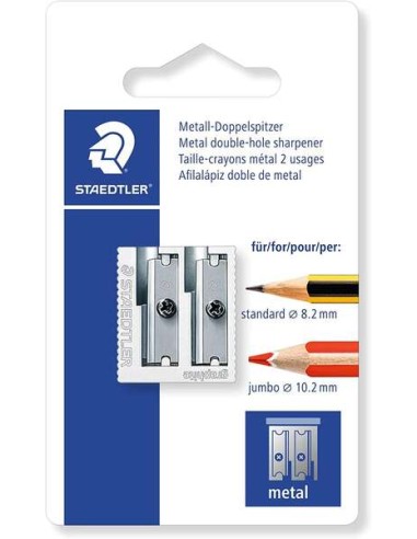 Staedtler Apontador Metálico com Lâmina de Metal - Ângulo de Afiamento de 23° e 30° - 2 Furos