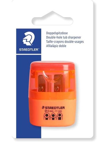 Staedtler Apontador Duplo com Depósito - 2 Furos - De 8,2mm até 10,2mm - Cor Laranja Neon