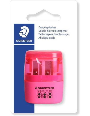 Staedtler Apontador Duplo com Depósito - 2 Furos - De 8,2mm até 10,2mm - Cor Rosa Néon