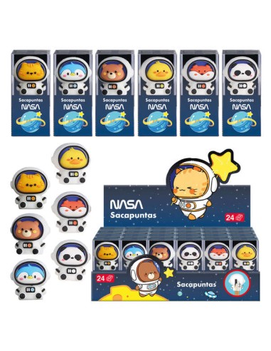Dohe Expositor de 24 Apontadores de Plástico - com Forma de Astronautas-Animais - Lâmina de Aço