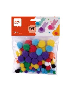 Apli Pack de 78 Pompons - Medidas Variadas Ø 8 mm, Ø 10 mm, Ø 12 mm, Ø 15 mm e Ø 20 mm - Cores Variadas
