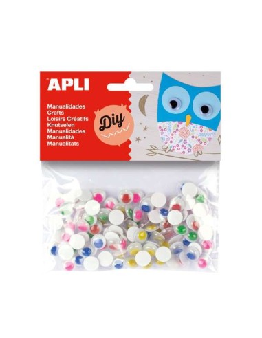 Apli Pack de 100 Olhos Móveis Redondos Adesivos - Tamanhos Sortidos Ø 10 mm - Cores Sortidas