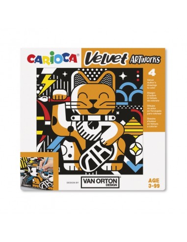 Carioca Velvet Artworks Pack com 4 Ilustrações de Veludo para Colorir - Textura Suave - Desenvolve Habilidade e Criatividade - 