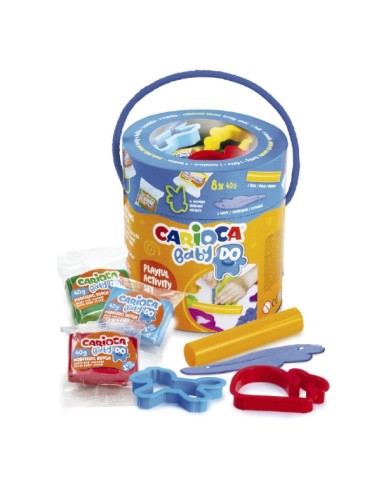 Carioca Baby Do Pack com 8 Pastilhas de Massa de Modelar 40g + 4 Moldes + 2 Ferramentas - Prático Pote com Alça - Cores Sortida