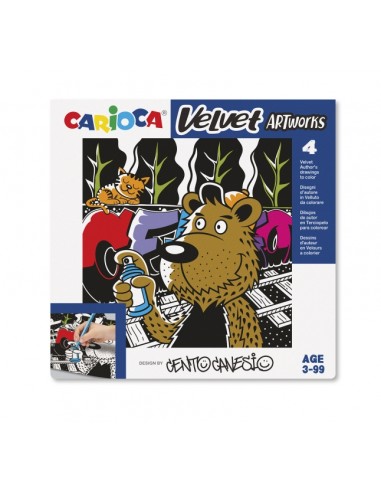 Carioca Velvet Artworks Pack de 4 Ilustrações de Veludo para Colorir - Textura Suave - Desenvolve Destreza e Criatividade - Em 