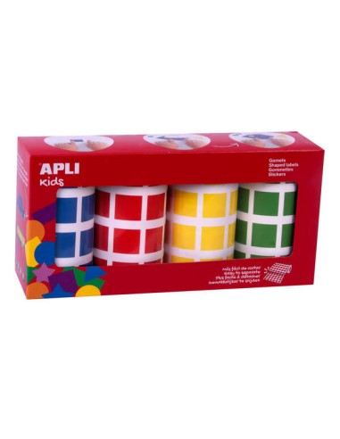 Apli Gomets Quadrados Adesivo Permanente - Tamanho 20 x 20mm - Pack de 4 Rolos em Cores Sortidas - 7080 Gomets por Pack