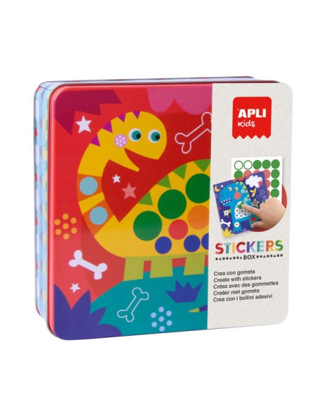 Apli Kids Jogo de Autocolantes Dino - Inclui 8 Folhas Ilustradas - 8 Folhas de Autocolantes Removíveis - Caixa Metálica Exclusi