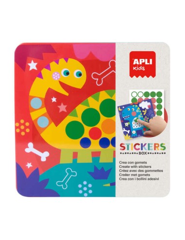 Apli Kids Jogo de Autocolantes Dino - Inclui 8 Folhas Ilustradas - 8 Folhas de Autocolantes Removíveis - Caixa Metálica Exclusi