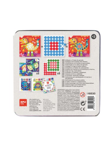 Apli Kids Jogo de Autocolantes Dino - Inclui 8 Folhas Ilustradas - 8 Folhas de Autocolantes Removíveis - Caixa Metálica Exclusi