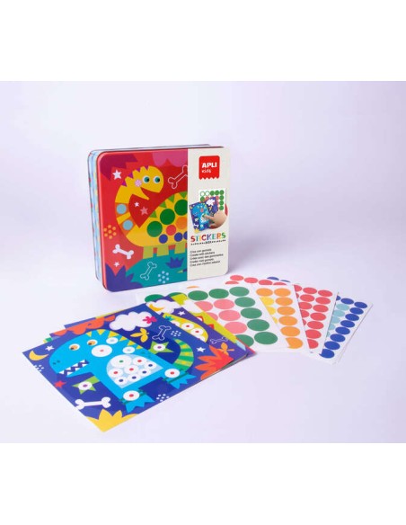 Apli Kids Jogo de Autocolantes Dino - Inclui 8 Folhas Ilustradas - 8 Folhas de Autocolantes Removíveis - Caixa Metálica Exclusi
