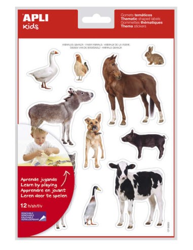 Apli Gomets Temáticos Realistas Animais da Fazenda - 144 Gomets em 12 Folhas - Adesivo Removível - Ideal para Desenvolver Habil