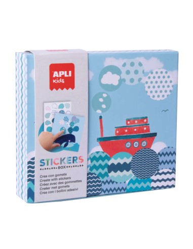Apli Kids Jogo de Adesivos Barco - 8 Lâminas Ilustradas de 200G - 8 Folhas de Adesivos Removíveis Geométricos - Livro Guia com 