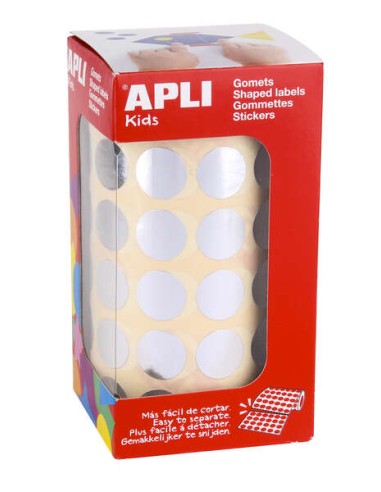 Apli Gomets Redondos Prata Metalizado Ø 15mm - 59 Folhas Pré-cortadas - 2832 Gomets por Rolo - Desenvolve Psicomotricidade Fina