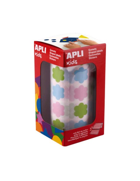 Apli Kids Rolo de 900 Autocolantes em Forma de Flor - Adesivo à Base de Água - Livre de Solventes - Materiais 100% Recicláveis 
