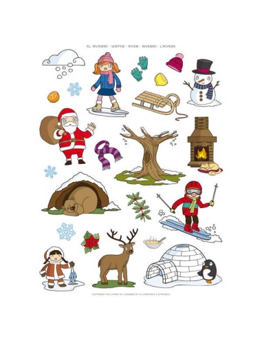 Apli Gomets Temáticos o Inverno - 276 Gomets em 12 Folhas - Ilustrações Educativas - Adesivo Removível - Ideal para Escolas - A