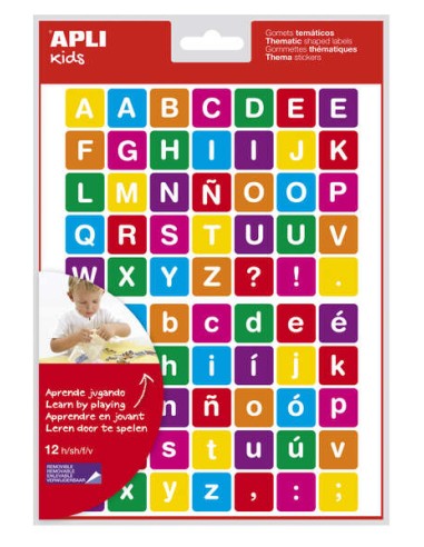 Apli Gomets Temáticos Letras - 12 Folhas (840 Gomets) - Adesivo Removível - Ideal para Aprendizagem de Leitura e Escrita - Ades