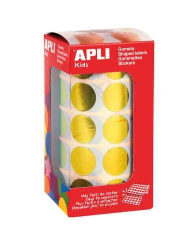 Apli Gomets Redondos Amarelo Metalizado Ø 20mm - 59 Folhas Pré-cortadas - 1770 Gomets por Rolo - Adesivo Base Água - Normas EN-