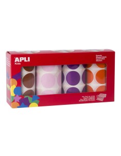 Apli Pack de 4 Rolos de Adesivos Redondos Ø 33mm - 708 Adesivos por Rolo - Adesivo Permanente - 2832 Adesivos no Total - Ideais