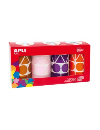 Apli Pack com 4 Rolos de Gomets Geométricos XL - 1357 Gomets por Rolo - Adesivo Permanente - 5.428 Gomets no Total - Ideais par