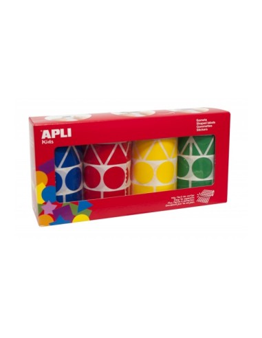 Apli Pack com 4 Rolos de Gomets Geométricos XL - 1357 Gomets por Rolo - Adesivo Permanente - 5.428 Gomets no Total - Ideais par