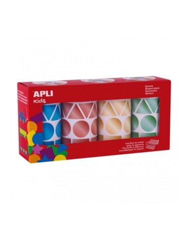 Apli Pack com 4 Rolos de Gomets Geométricos - 1081 Gomets por Rolo - Adesivo Permanente - 4.324 Gomets no Total - Ideais para E