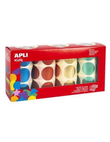 Apli Pack de 2.256 Adesivos Redondos Ø 33mm - 4 Rolos de 564 Adesivos - Adesivo Permanente - Ideal para Escolas Infantis e Colé