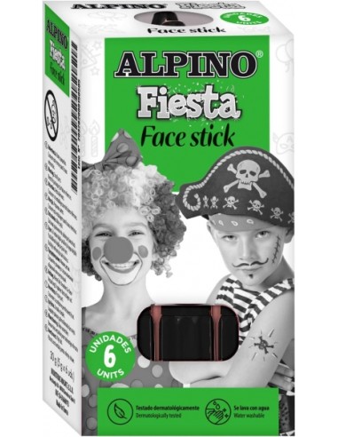 Alpino Fiesta Face Stick Pack com 6 Barras de Pintura Facial - Sistema Retrátil Giratório - Lavar com Água - Testado Dermatolog