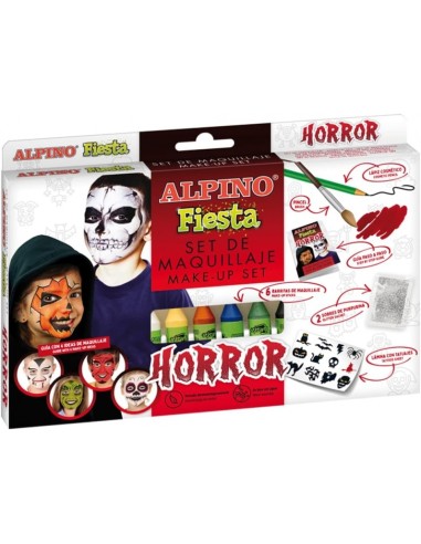 Alpino Fiesta Horror Pack de Maquiagem com 6 Bastões de Pintura Facial + Pincel + Tatuagens em Decalque + Lápis Delineador e 2 