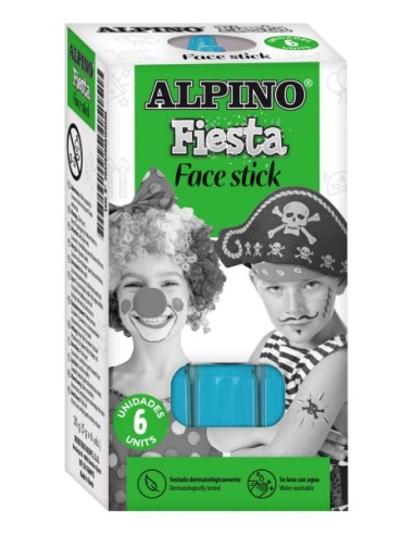 Alpino Fiesta Face Stick Pack com 6 Barras de Pintura Facial - Sistema Retrátil Giratório - Lava-se com Água - Dermatologicamen