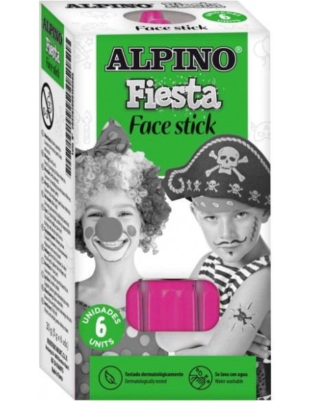 Alpino Fiesta Face Stick Pack com 6 Barras de Pintura Facial - Sistema Retrátil Giratório - Lava com Água - Testado Dermatologi