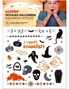 Alpino Pack de Tatuagens Halloween - Designs Terrificantes - Cores Prata, Preto e Laranja