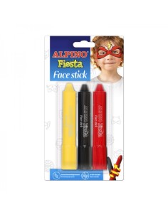 Alpino Fiesta Face Stick Pack com 3 Bastões de Pintura Facial - Sistema Retrátil Giratório - Lavam-se com Água - Testado Dermat
