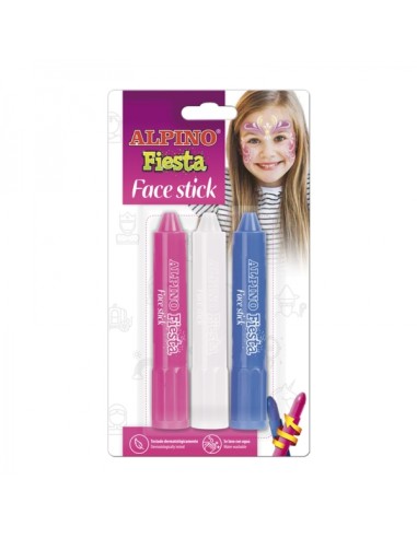 Alpino Fiesta Face Stick Pack com 3 Bastões de Pintura Facial - Sistema Retrátil Giratório - Lavável com Água - Testado Dermato
