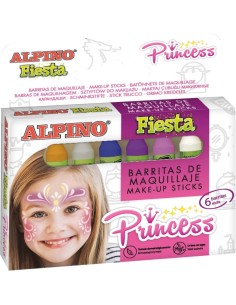 Alpino Fiesta Princess Pack de Maquiagem com 6 Bastões de Pintura Facial - Sai com Água - Testado Dermatologicamente