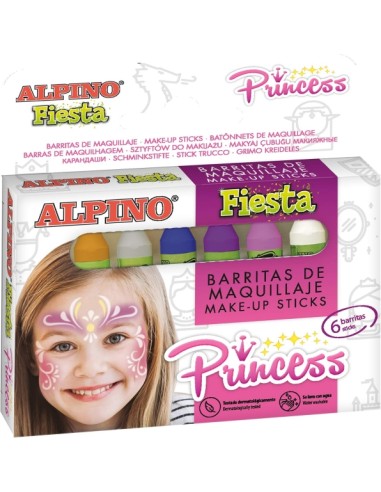 Alpino Fiesta Princess Pack de Maquiagem com 6 Bastões de Pintura Facial - Sai com Água - Testado Dermatologicamente