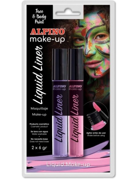 Pack de Delineador Líquido Alpino Make-up com 2 Frascos de Maquiagem Líquida com Aplicador - Lavável com Água - Testado Dermato