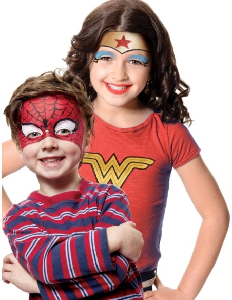 Alpino Fiesta Superheroes Pack de Maquiagem com 6 Bastões de Pintura Facial + Pincel + Tatuagens em Decalque + Lápis Delineador