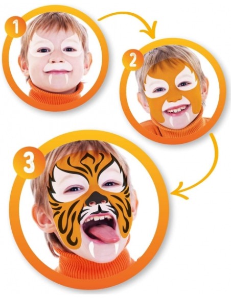 Alpino Fiesta Animais Pack de Maquiagem com 6 Bastões de Pintura Facial + Pincel + Tatuagens em Adesivo + Lápis Delineador e 2 