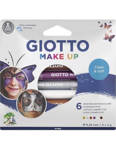 Giotto Make Up Metallic Pack com 6 Lápis Cosméticos - Sai com Água - Dermatologicamente Testado - Cores Metálicas Sortidas