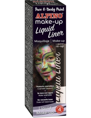 Alpino Make-up Liquid Liner Pack com 4 Frascos de Maquiagem Líquida com Aplicador - Sai com Água - Testado Dermatologicamente -