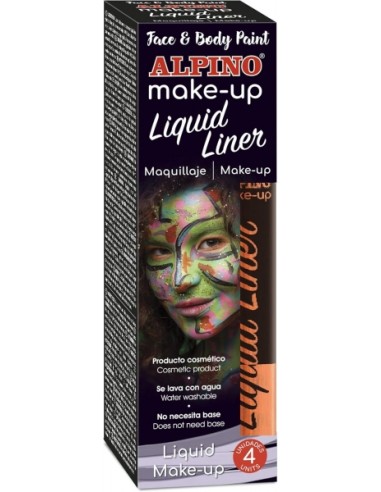 Alpino Make-up Liquid Liner Pack com 4 Frascos de Maquiagem Líquida com Aplicador - Lava-se com Água - Testado Dermatologicamen