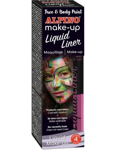 Alpino Make-up Liquid Liner Pack com 4 Frascos de Maquiagem Líquida com Aplicador - Sai com Água - Testado Dermatologicamente -