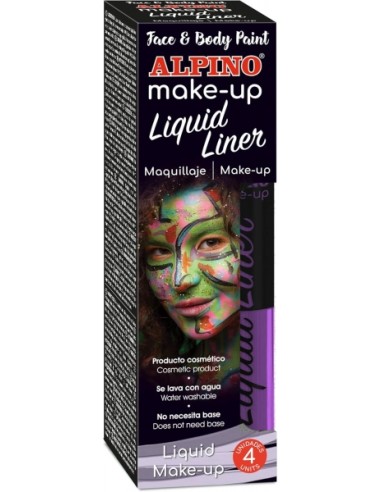 Alpino Make-up Liquid Liner Pack com 4 Frascos de Maquiagem Líquida com Aplicador - Lavável com Água - Testado Dermatologicamen