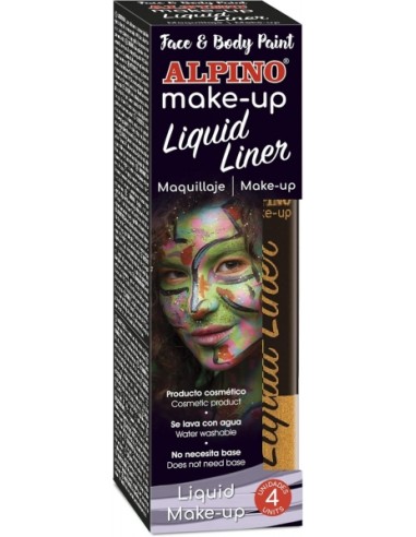 Alpino Make-up Liquid Liner Pack com 4 Frascos de Maquiagem Líquida com Aplicador - Sai com Água - Testado Dermatologicamente -