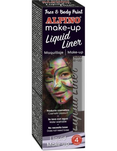 Alpino Make-up Liquid Liner Pack com 4 Frascos de Maquiagem Líquida com Aplicador - Lavável com Água - Dermatologicamente Testa