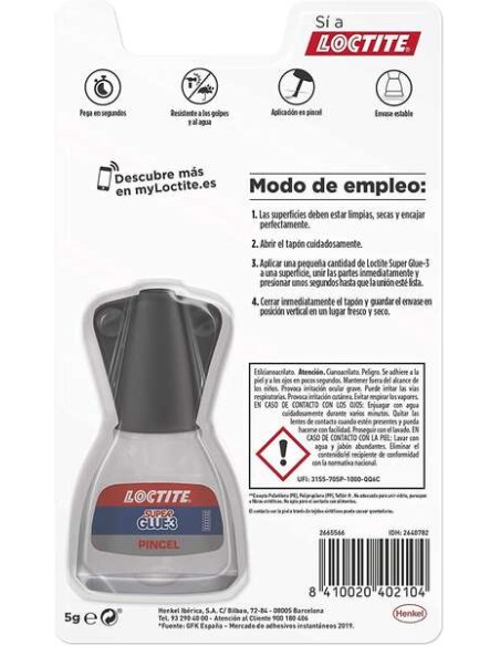 Loctite Super Bonder Pincel 5g - Adesivo Universal Tripla Resistência - Força e Uso Instantâneo