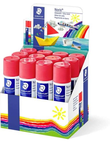 Staedtler Noris Expositor de 12 Bastões de Cola 40g - Sem Solventes - Uso Escolar - Cola Papel, Cartolina, Tecido etc.