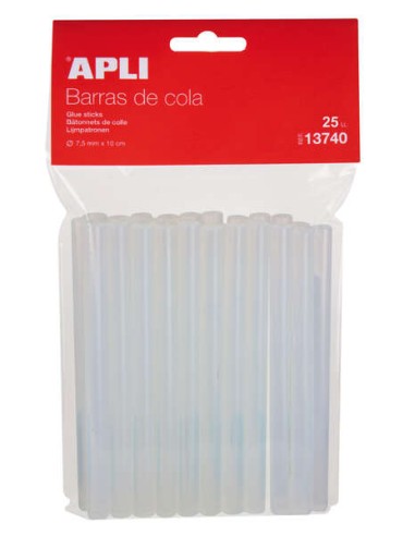 Apli Pack de 25 Barras Termofusíveis Ø7.5mmx10cm - Precisão e Limpeza nos seus Trabalhos - Não Goteja - Compatível com Pistolas