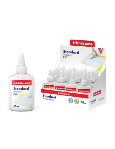 Erichkrause Cola Branca PVA Standard 60ml - Aplicador Autolimpante - Regulador de Intensidade - Não Tóxico - Resistente ao Frio