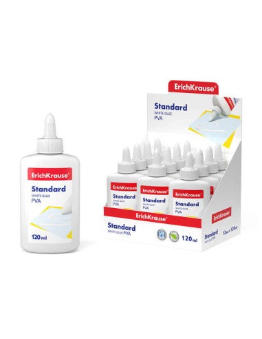 Erichkrause Cola Branca PVA Standard 120ml - Aplicador Autolimpante - Regulador de Intensidade - Não Tóxico - Resistente ao Fri